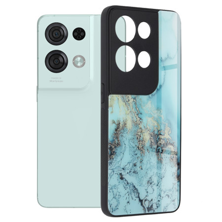 Husa Glaze Glass Care compatibila cu Oppo Reno 8 Pro, Slim Glow, HTPMAG, Blue Ocean