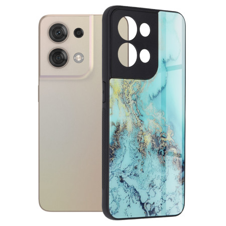 Husa Glaze Glass Care compatibila cu Oppo Reno 8 5G, Slim Glow, HTPMAG, Blue Ocean