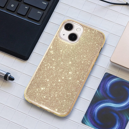 Husa Glitter compatibila cu Apple iPhone 14, Sclipici HTPMAG, Auriu