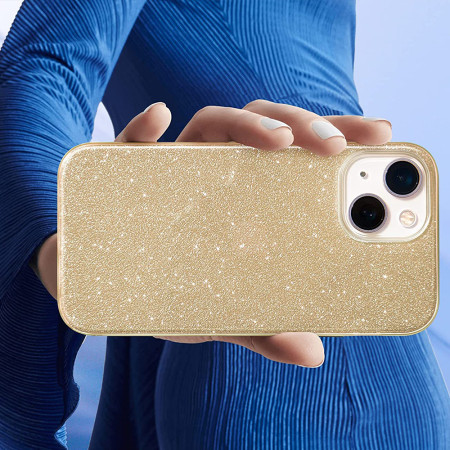 Husa Glitter compatibila cu Apple iPhone 14, Sclipici HTPMAG, Auriu