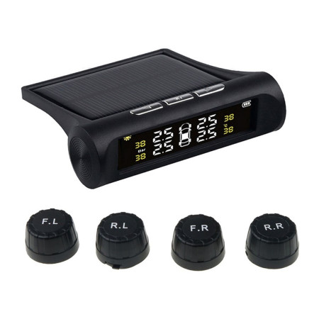 Set 4x senzori cu afisaj LCD de presiune si temperatura anvelope, incarcare Solara, Negru