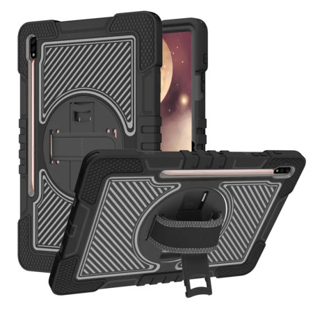 Husa de protectie compatibila cu Samsung Galaxy Tab S7 Plus / S8 Plus, StripeShell 360 HTPMAG, Negru
