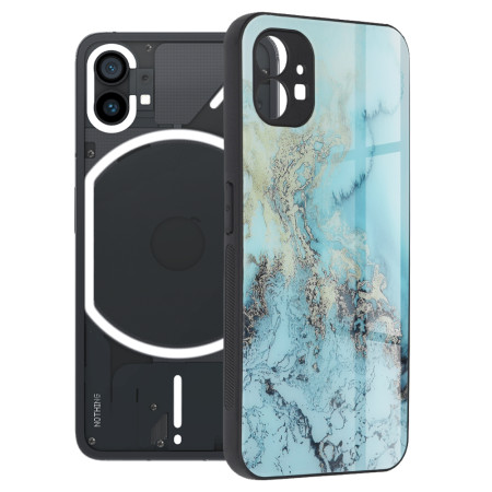 Husa Glaze Glass Care compatibila cu Nothing Phone 1, Slim Glow, HTPMAG, Blue Ocean