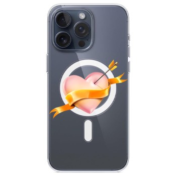 Husa personalizata Apple iPhone 15, MagSafe, Pink Heart