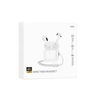 Casti Adio Wireless stero fara fir cu Bluetooth EW53, v5.3, Compatibile cu IOS & Android, Master Slave, Cu Snur, Alb