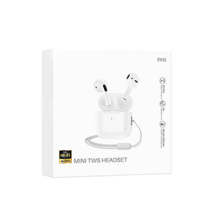 Casti Adio Wireless stero fara fir cu Bluetooth EW53, v5.3, Compatibile cu IOS & Android, Master Slave, Cu Snur, Alb