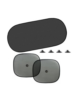 Set 3x Parasolar Auto Protectie, luneta + 2 parasolare laterale, prindere cu ventuze, Negru