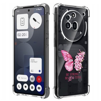 Husa Antisoc pentru Nothing Phone (3a) Pro - AirBag TPU, Colțuri Ranforsate- Butterfly Roz 