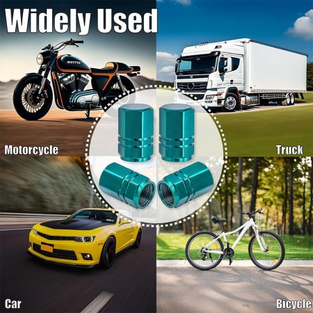Set 4 capace ventil auto universale, model Hexagon, aluminiu, verde, compatibile masina, bicicleta, motocicleta