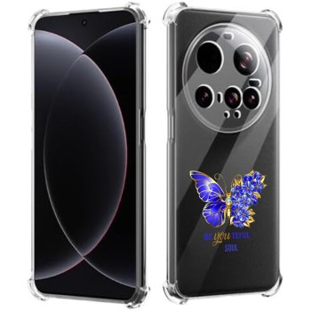Husa Antisoc pentru Xiaomi 15 Ultra AirBag TPU, Colțuri Ranforsate- Butterfly Albastru