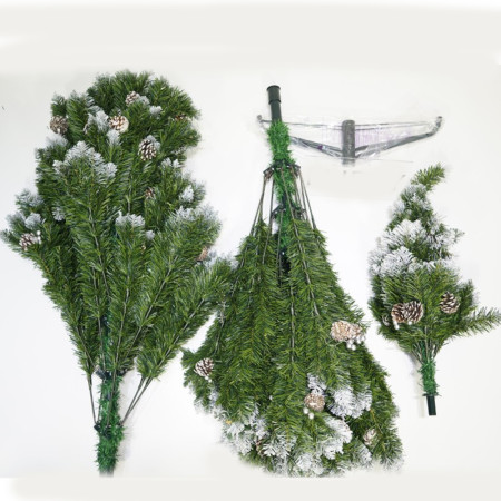 Brad artificial decorat cu conuri pin nins de Craciun 1.8m, pentru perete/colt, 862 ramuri, suport metalic inclus, Verde