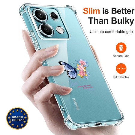 Husa Antisoc pentru Xiaomi Redmi Note 14S - AirBag TPU, Colțuri Ranforsate- Butterfly Albastru 