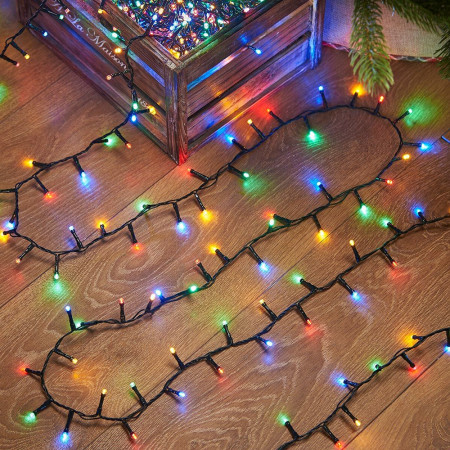 Instalatie Brad de Craciun liniara, 8 jocuri de lumini, Controler, 17 m din care 1m cablu priza, 220V, 200 LED, becuri in 6 colturi, Multicolor