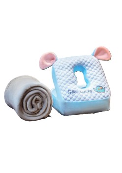 Set 2în1 Pătură și Pernă, Model Elefant, cu Spațiu de Depozitare, Ideal pentru Birou și Călătorii, Microfibră și Spumă, 1x1.7 m, 30x35x30 cm, Albastru