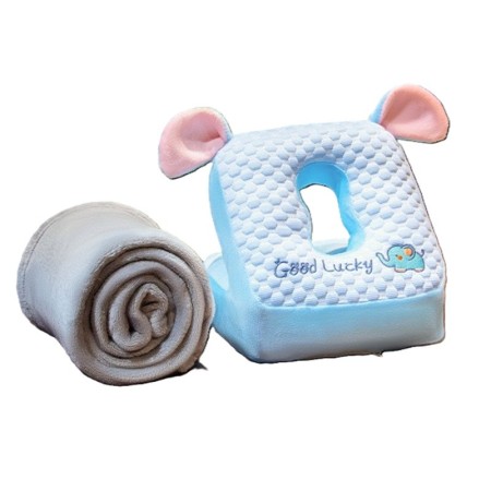Set 2în1 Pătură și Pernă, Model Elefant, cu Spațiu de Depozitare, Ideal pentru Birou și Călătorii, Microfibră și Spumă, 1x1.7 m, 30x35x30 cm, Albastru