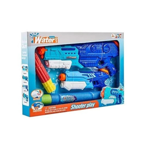 Set 2x Pistol cu Apa pentru Copii 6 ani+, Rezervor 1x 900 ml si 1x 300 ml, Albastru