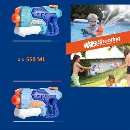 Set 4x Pistol cu Apa pentru Copii 6 ani+, Rezervor 2x 550 ml si 2x 300 ml, Multiculor