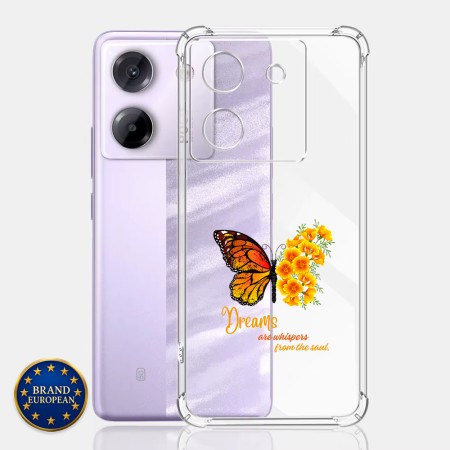 Husa Antisoc pentru Xiaomi Poco M7 Pro 5G - AirBag TPU, Colțuri Ranforsate- Butterfly Galben 