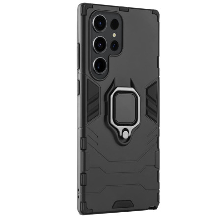 Husa Ring Defender compatibila Samsung Galaxy S24 Ultra, Antishock Armor, Inel rotativ 360 grade, Magnet suport auto incorporat, TPU si PC, Negru