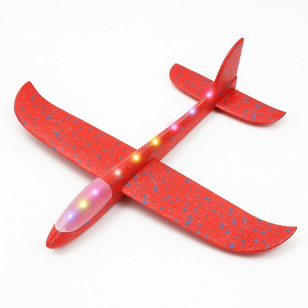 Avion Planor cu Lumini LED, 48 cm, Poliester, Rosu – Jucarie Zburatoare Copii 3+