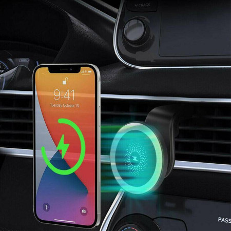  Suport telefon pentru auto cu incarcare Wireless HTPMAG, fixare in grila de ventilatie, Universal compatibil Android si IOS, wireless charger auto 