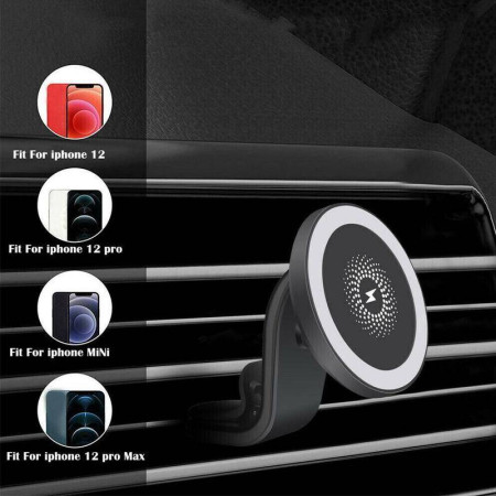  Suport telefon pentru auto cu incarcare Wireless HTPMAG, fixare in grila de ventilatie, Universal compatibil Android si IOS, wireless charger auto 