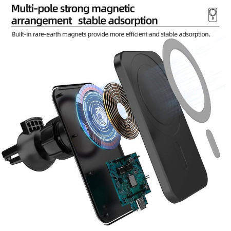  Suport telefon pentru auto cu incarcare Wireless HTPMAG, fixare in grila de ventilatie, Universal compatibil Android si IOS, wireless charger auto X16 