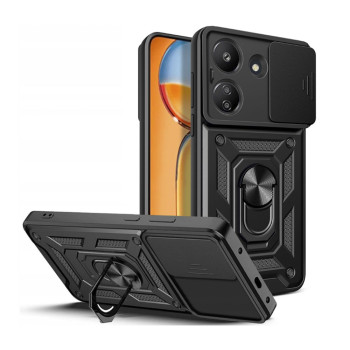 Husa telefon compatibila Xiaomi Redmi 13C, Slide & Snap Premium, Magnetic Ring Holder, Negru