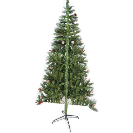 Brad Artificial Decorat Sectionat pentru Perete/ Colt de Craciun verde, 1.80 m inaltime, Diametru Inferior 95 cm, Interior/ Exterior