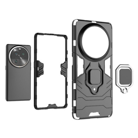 Husa Antisoc Armor compatibila Oppo Find X6 Pro, Ring-H Defender, Inel rotativ 360 grade, Magnet suport auto incorporat, TPU si PC, Black