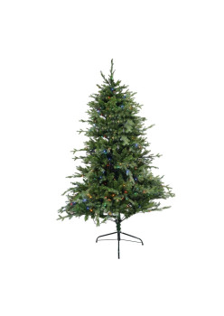 Brad Artificial cu Becuri led incluse in ramuri de Craciun, pentru interior/exterior, 1.8 m, diametru 128 cm, 1246 ramuri, suport metalic inclus, Verde