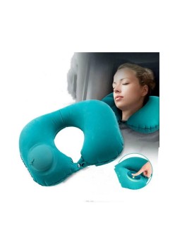 Pernă de Gât Portabilă, Umflare Rapidă prin Apăsare, Material Catifelat, Design Ergonomic în Formă de U, 40x28 cm, Verde