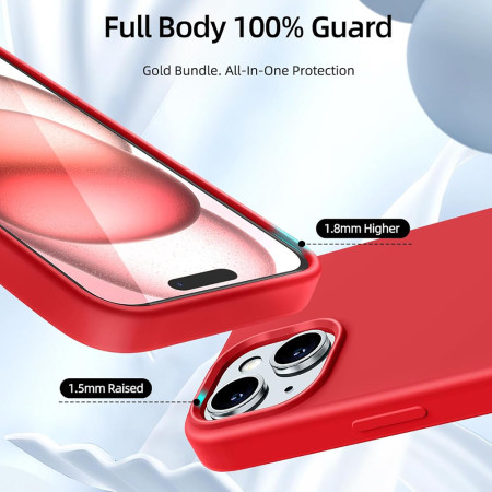 Husa silicon compatibila Apple iPhone 15 Plus Camera SuperProtect, Interior din Microfibra, Rosu