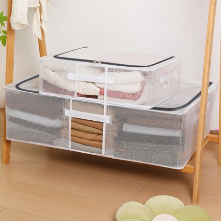 Cutie Depozitare Sub Pat, 50x40x15 cm, Transparenta, cu Manere si Fermoar, Organizator Haine sau Lenjerie
