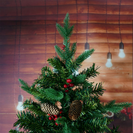 Brad Artificial Decorat Premium de Craciun Bogat, 1.80 m inaltime, 774 ramuri, cu 56 conuri pin rosii, Interior/ Exterior, Verde