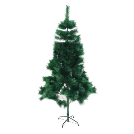 Brad artificial tip pin de Craciun verde, clasic, pentru interior/exterior, inaltime 150 cm, suport metalic inclus