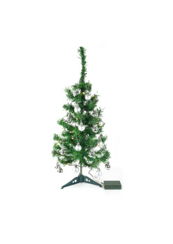 Brad Artificial 60 cm Impodobit cu suport plastic si instalatie luminoasa 20 LED-uri Alb Cald si 20 globuri Argintii