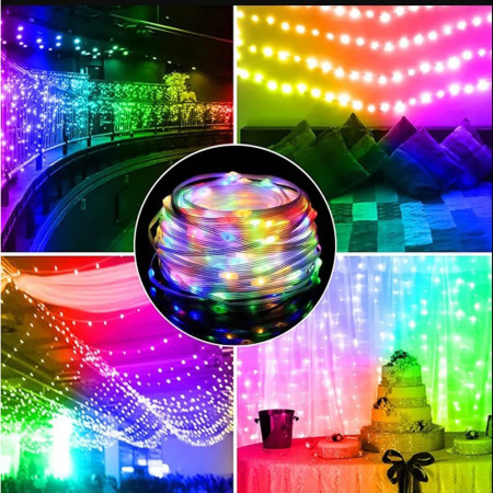 Instalatie Brad de Craciun liniara, 8 jocuri de lumini, conectare la retea,10 m, 220V, 100 Micro LED-uri, interior/exterior, Multicolor