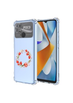 Husa Antisoc pentru Xiaomi Poco C40, AirBag, Pink wreath 15, Clear 