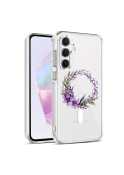 Husa pentru Samsung Galaxy A16, Atasare Magnetica, MagSafe, Pink Wreath 10, Clear