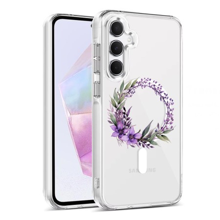Husa pentru Samsung Galaxy A16, Atasare Magnetica, MagSafe, Pink Wreath 10, Clear