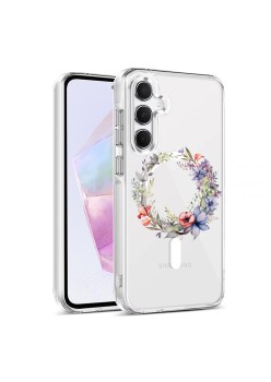 Husa pentru Samsung Galaxy A16, Atasare Magnetica, MagSafe, Pink Wreath 16, Clear