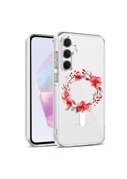 Husa pentru Samsung Galaxy A16, Atasare Magnetica, MagSafe, Pink Wreath 19, Clear