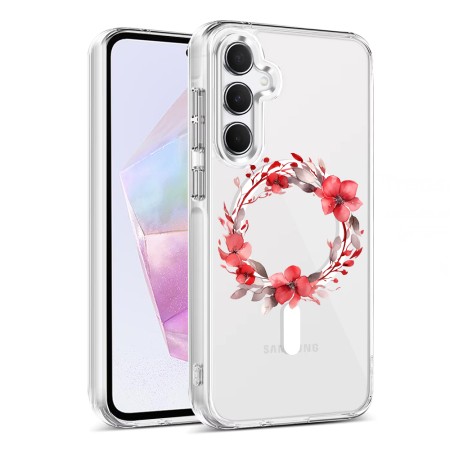 Husa pentru Samsung Galaxy A16, Atasare Magnetica, MagSafe, Pink Wreath 19, Clear