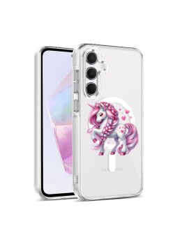 Husa pentru Samsung Galaxy A16, Atasare Magnetica, MagSafe, Unicorn Pink, Clear