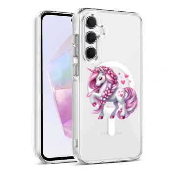Husa pentru Samsung Galaxy A35 5G, Atasare Magnetica, MagSafe, Unicorn Pink, Clear
