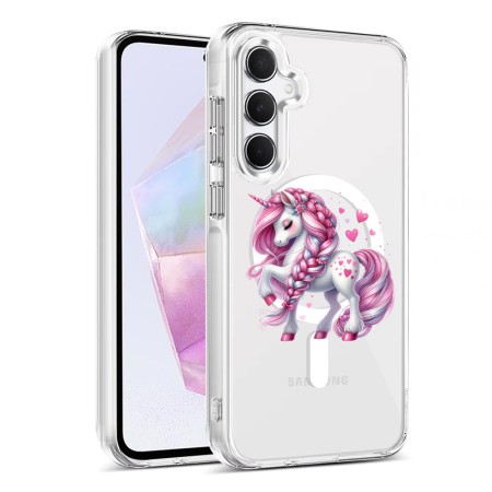 Husa pentru Samsung Galaxy A35 5G, Atasare Magnetica, MagSafe, Unicorn Pink, Clear