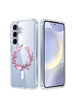 Husa pentru Samsung Galaxy S25, Atasare Magnetica, MagSafe, Pink Wreath 5, Clear