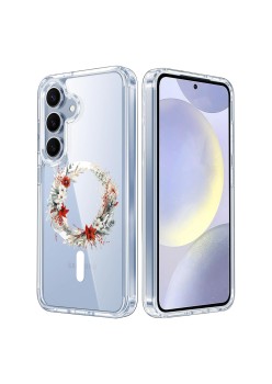 Husa pentru Samsung Galaxy S25, Atasare Magnetica, MagSafe, Pink Wreath 9, Clear