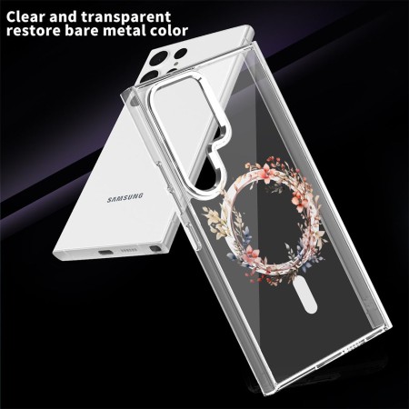 Husa pentru Samsung Galaxy S24 Ultra, Atasare Magnetica, MagSafe, Pink Wreath 11, Clear
